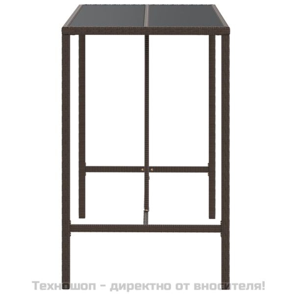 Бар маса със стъклен плот, кафява, 110x70x110 см, полиратан