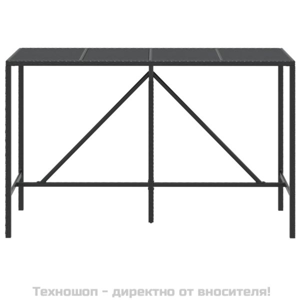 Бар маса със стъклен плот, черна, 180x70x110 см, полиратан