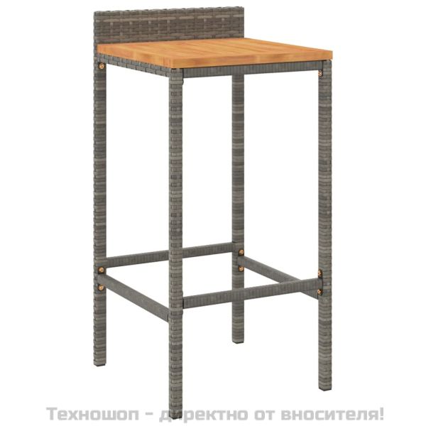 Бар табуретки, 2 бр, сиви, полиратан и акациево дърво масив