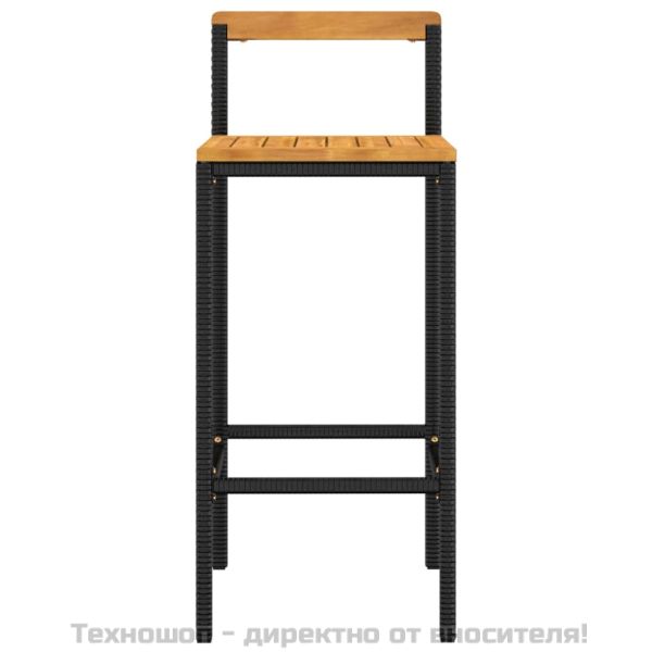 Бар табуретки, 4 бр, черни, полиратан и акациево дърво масив