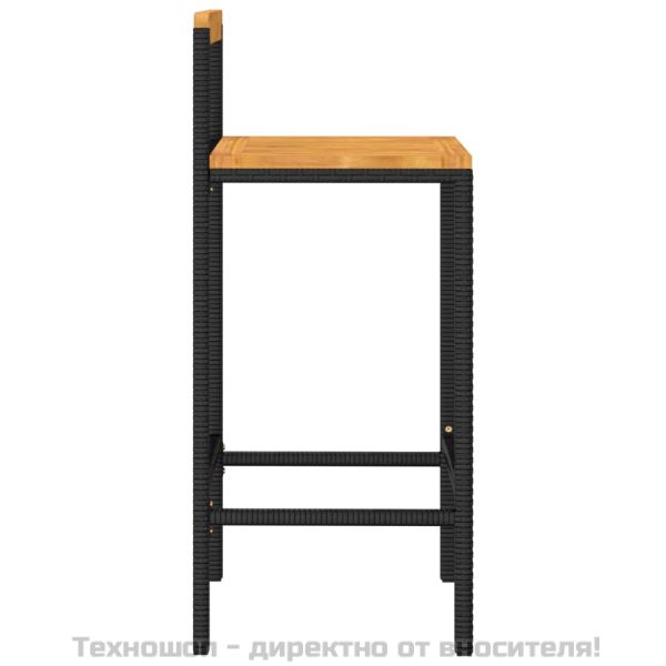 Бар табуретки, 4 бр, черни, полиратан и акациево дърво масив