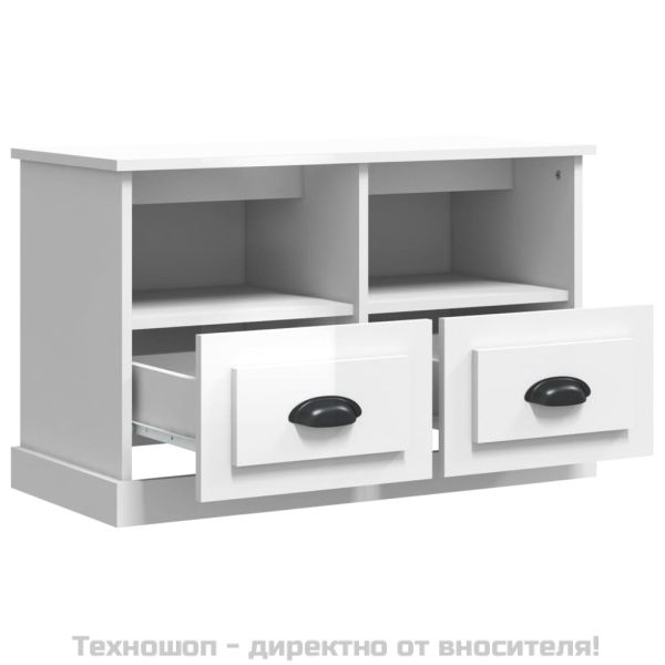 ТВ шкаф, бял гланц, 80x35x50 см, инженерно дърво