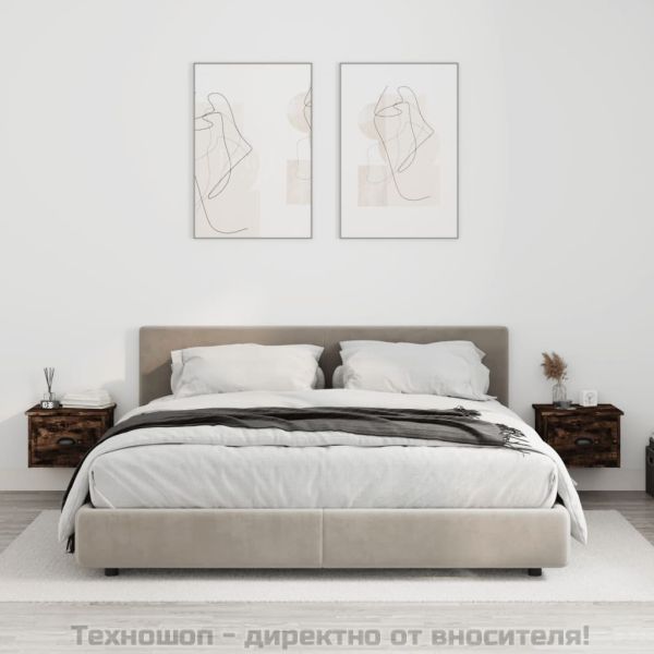 Нощни шкафчета за стенен монтаж, 2 бр, опушен дъб, 41,5x36x28см