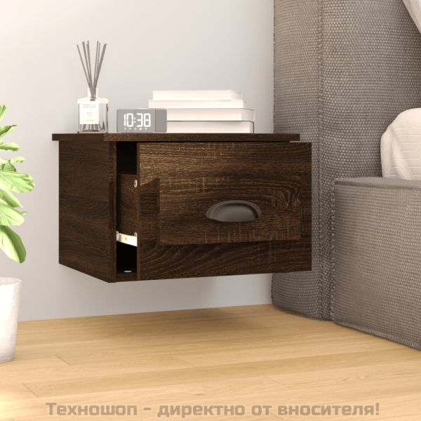 Нощно шкафче за стенен монтаж, кафяв дъб, 41,5x36x28 см