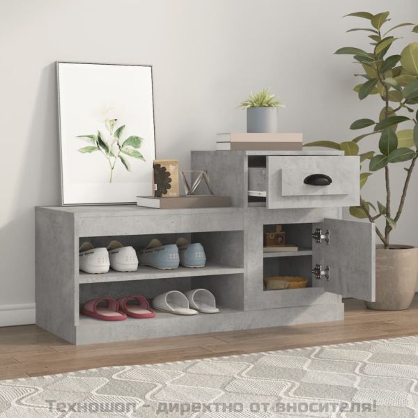 Шкаф за обувки, бетонно сив, 100x42x60 см, инженерно дърво