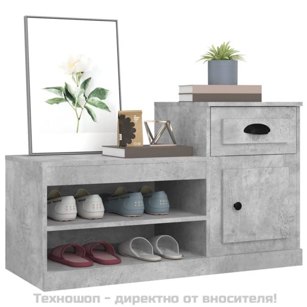 Шкаф за обувки, бетонно сив, 100x42x60 см, инженерно дърво