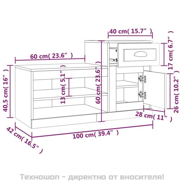 Шкаф за обувки, кафяв дъб, 100x42x60 см, инженерно дърво
