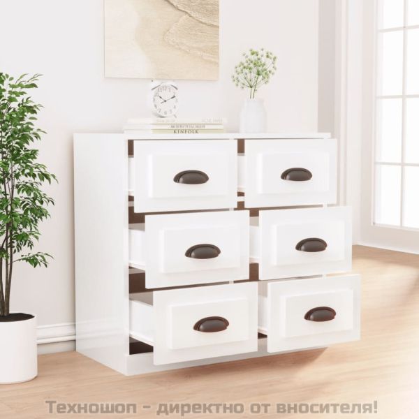Сайдборд, бял гланц, 70x35,5x67,5 см, инженерно дърво