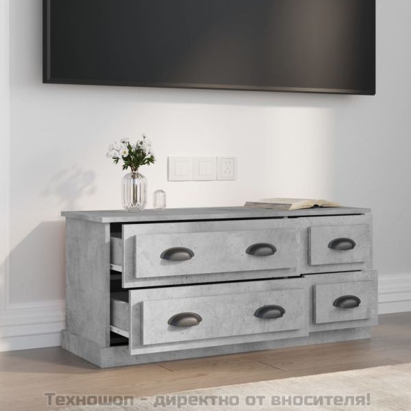 ТВ шкаф, бетонно сиво, 100x31,5x45 см, инженерно дърво