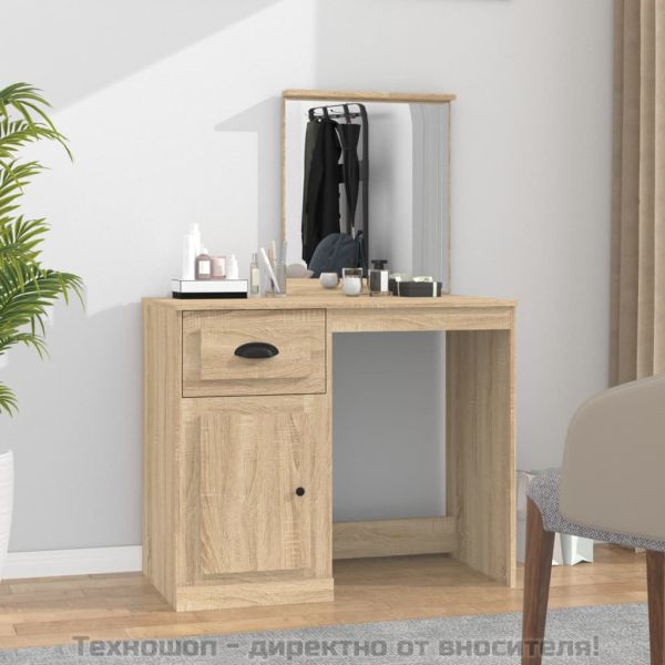 Тоалетка с огледало сонома дъб 90x50x132,5 см инженерно дърво