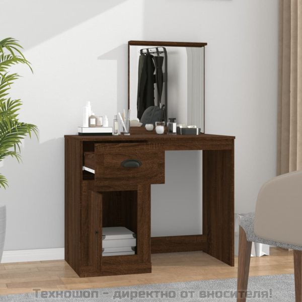 Тоалетка с огледало, Кафяв дъб, 90x50x132,5 см, инженерно дърво