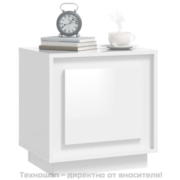 Нощни шкафчета, 2 бр, Бял гланц, 44x35x45 см, инженерно дърво
