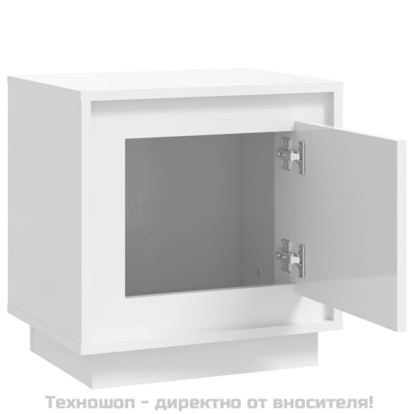 Нощни шкафчета, 2 бр, Бял гланц, 44x35x45 см, инженерно дърво
