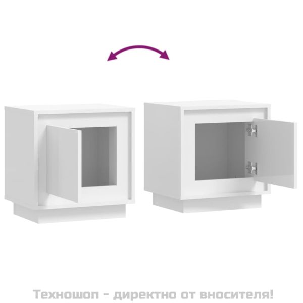 Нощни шкафчета, 2 бр, Бял гланц, 44x35x45 см, инженерно дърво