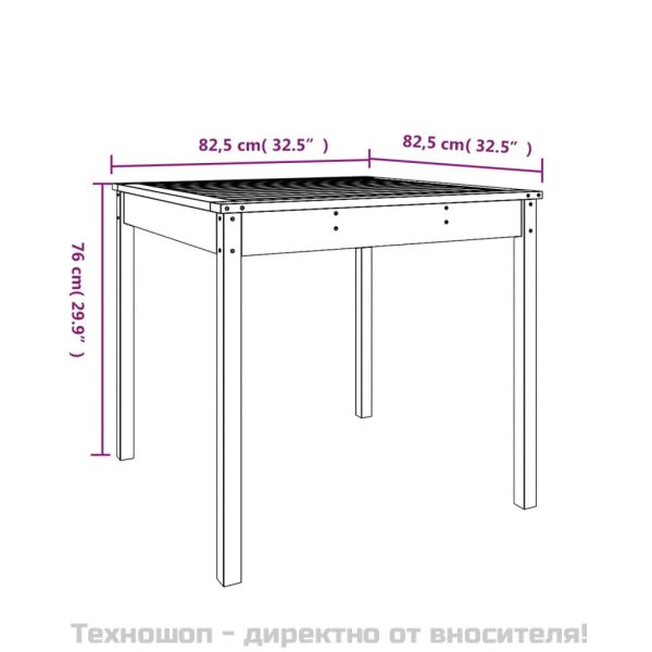 Градинска маса черна 82,5x82,5x76 см масивна борова дървесина