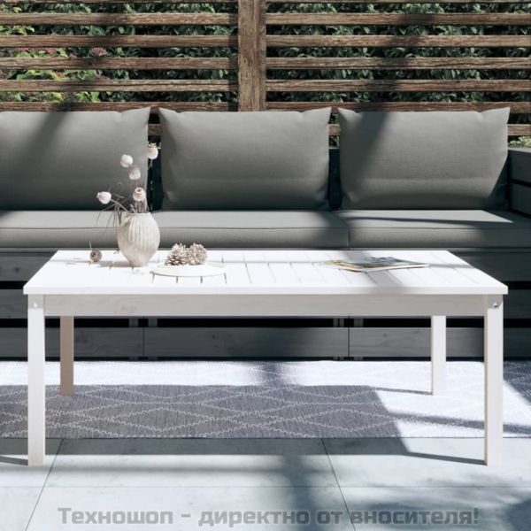 Градинска маса, бяла 121x82,5x45 см, борово дърво масив