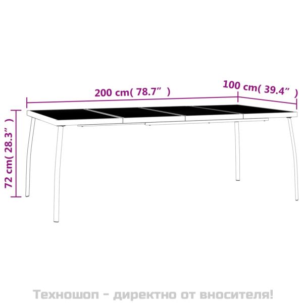 Градинска маса антрацит 200x100x72 cм стомана мрежа