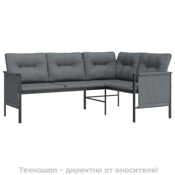 Градински ъглов диван, антрацит, стомана и текстилен