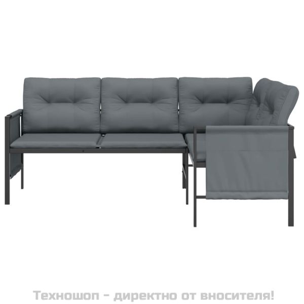 Градински ъглов диван, антрацит, стомана и текстилен