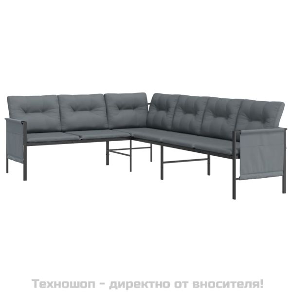 Градински ъглов диван, антрацит, стомана и текстилен