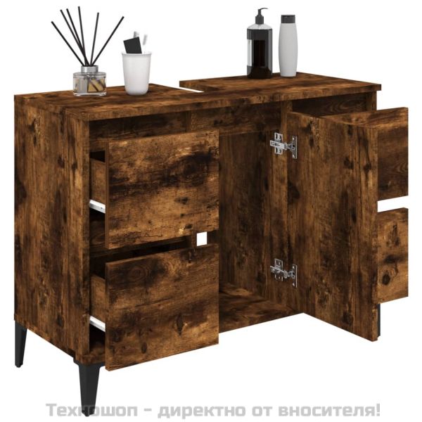 Шкаф за мивка, опушен дъб, 80x33x60 см, инженерно дърво