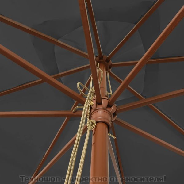 Градински чадър с дървен прът, антрацит, 300x300x273 см