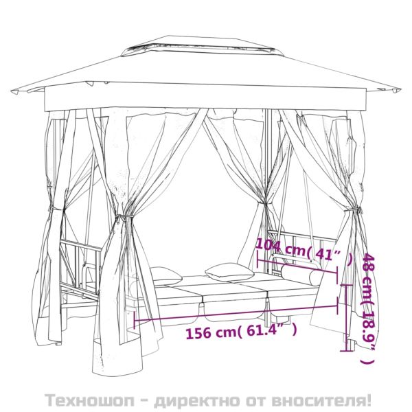 Градинска беседка с люлееща се пейка, зелен плат и стомана