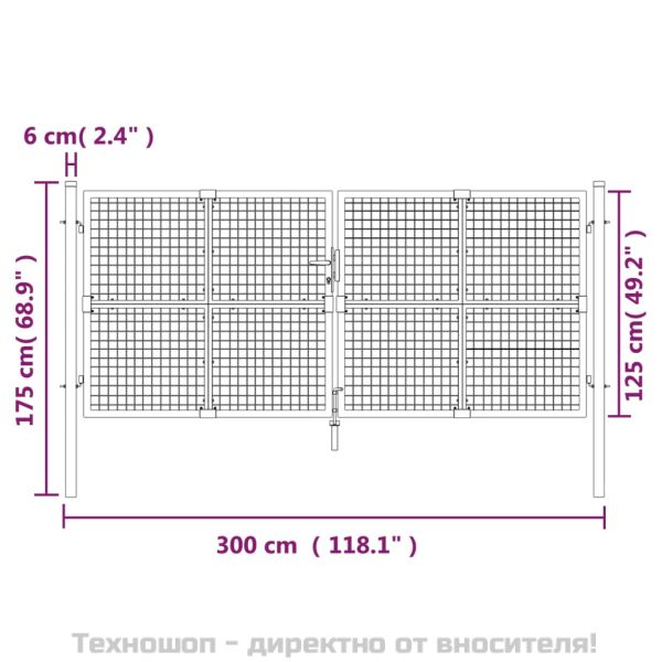 Градинска мрежеста порта, антрацит, 300x125 см, поцинкована стомана
