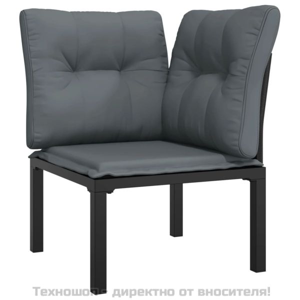 Градински лаундж комплект 4 части черно и сиво полиратан