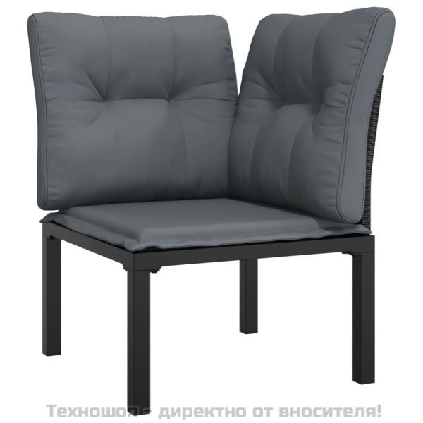 Градински лаундж комплект, 9 части, черно и сиво, полиратан