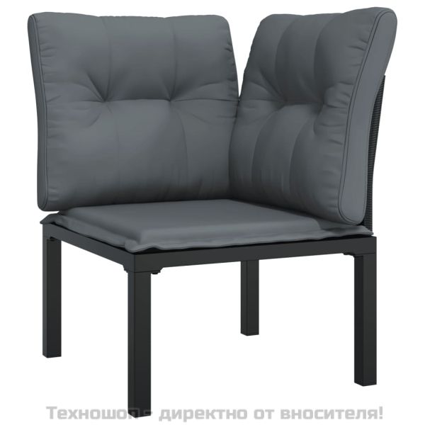 Градински лаундж комплект 5 части черно и сиво полиратан