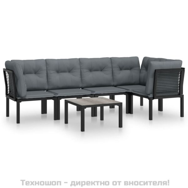 Градински лаундж комплект 6 части черно и сиво полиратан