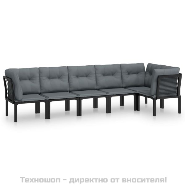 Градински лаундж комплект 6 части черно и сиво полиратан