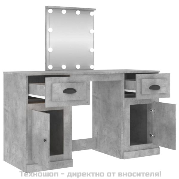 Тоалетка с LED, бетонно сива, 130x50x132,5 см