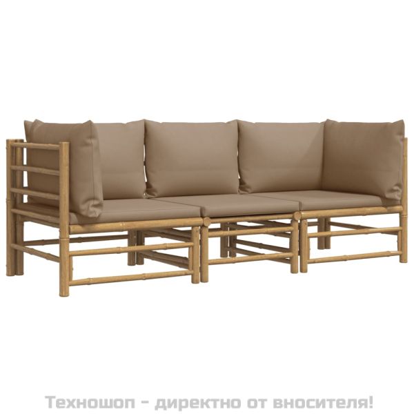 Градински комплект със светлосиви възглавници 3 части бамбук