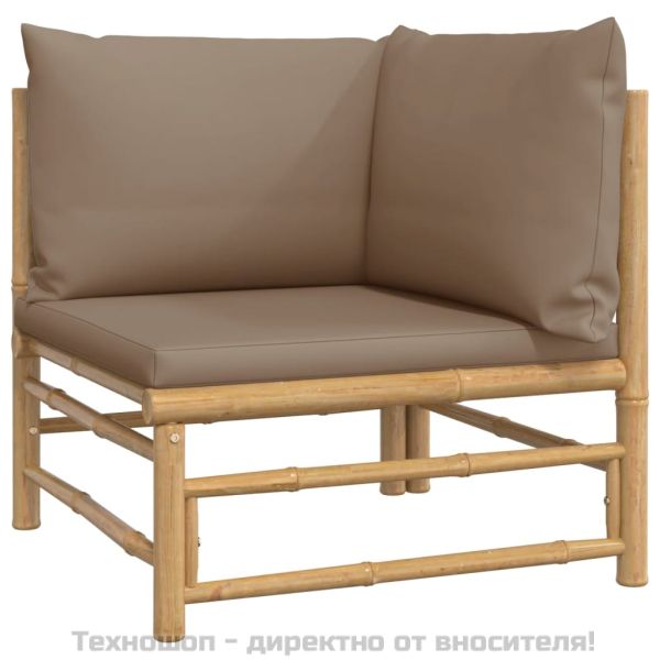 Градински лаундж комплект, 7 части, възглавници таупе, бамбук