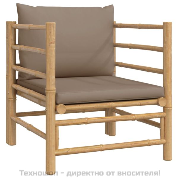 Градински лаундж комплект, 7 части, възглавници таупе, бамбук