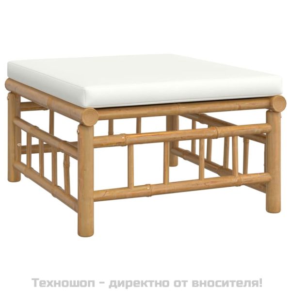 Градински лаундж комплект с кремави възглавници 7 части бамбук
