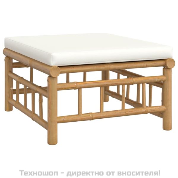 Градински лаундж комплект с кремави възглавници 8 части бамбук