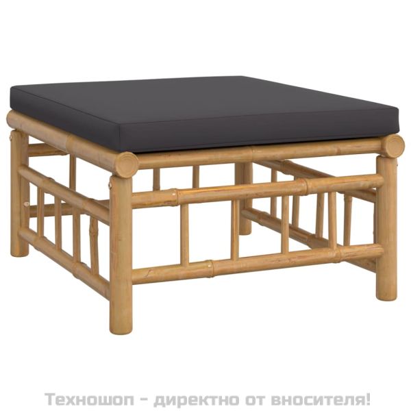 Градински лаундж комплект тъмносиви възглавници 4 части бамбук