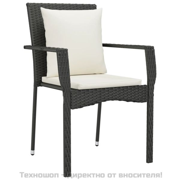 Градински комплект от 3 части с възглавници черни полиратан