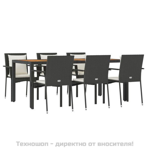 Градински трапезен комплект 7 части възглавници черен полиратан