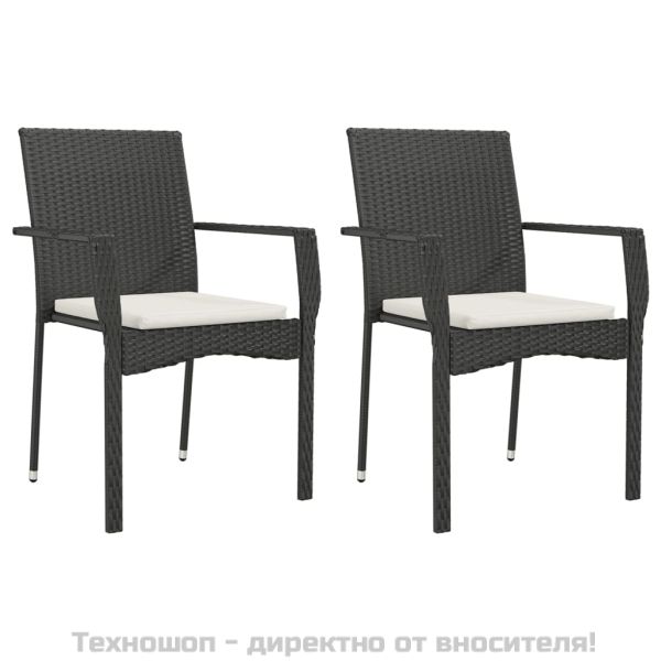 Градински комплект от 3 части с възглавници черни полиратан