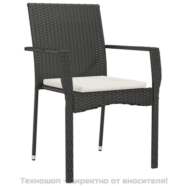 Градински комплект от 3 части с възглавници черни полиратан