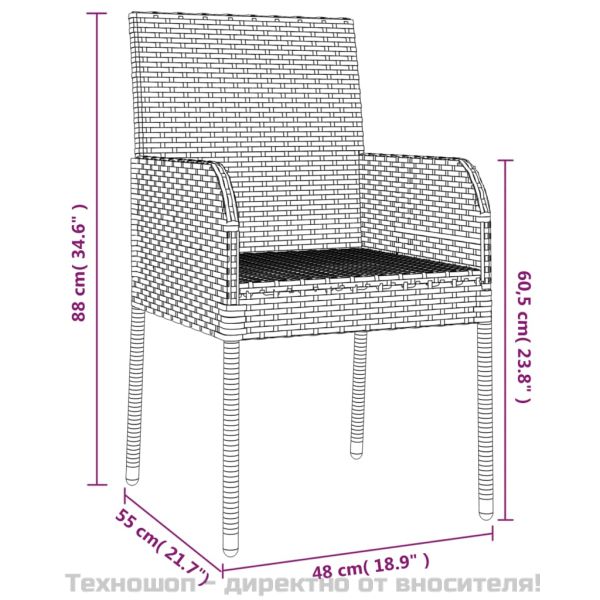 Градински трапезен комплект възглавници 5 части черен полиратан