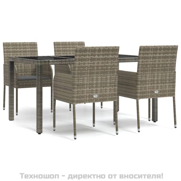 Градински трапезен комплект 5 части с възглавници сив полиратан
