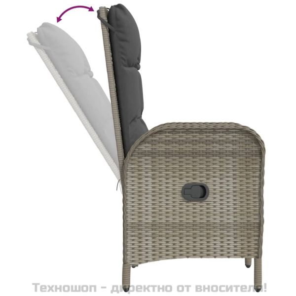 Градински трапезен комплект 4 части с възглавници сив полиратан