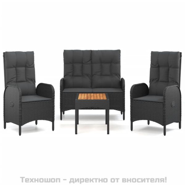 Градински трапезен комплект възглавници 4 части черен полиратан