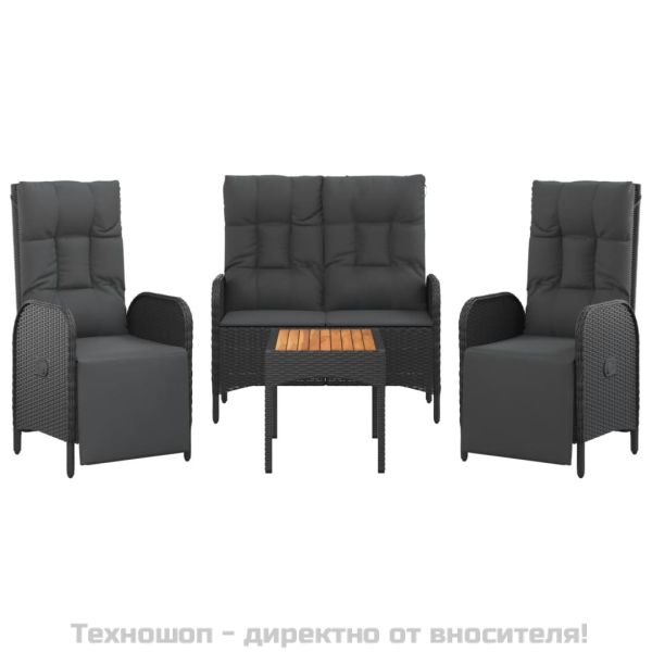 Градински трапезен комплект възглавници 4 части черен полиратан