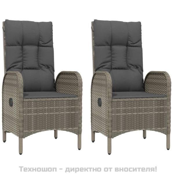 Градински трапезен комплект 5 части с възглавници сив полиратан